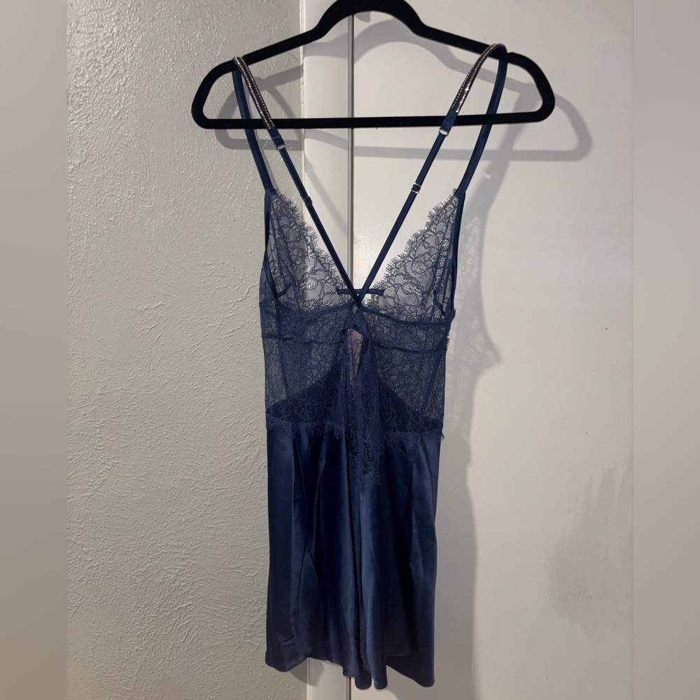 Victoria’s Secret NWT Blue lace slip dress cross back withjewel straps #lingerie - Picture 4 of 5